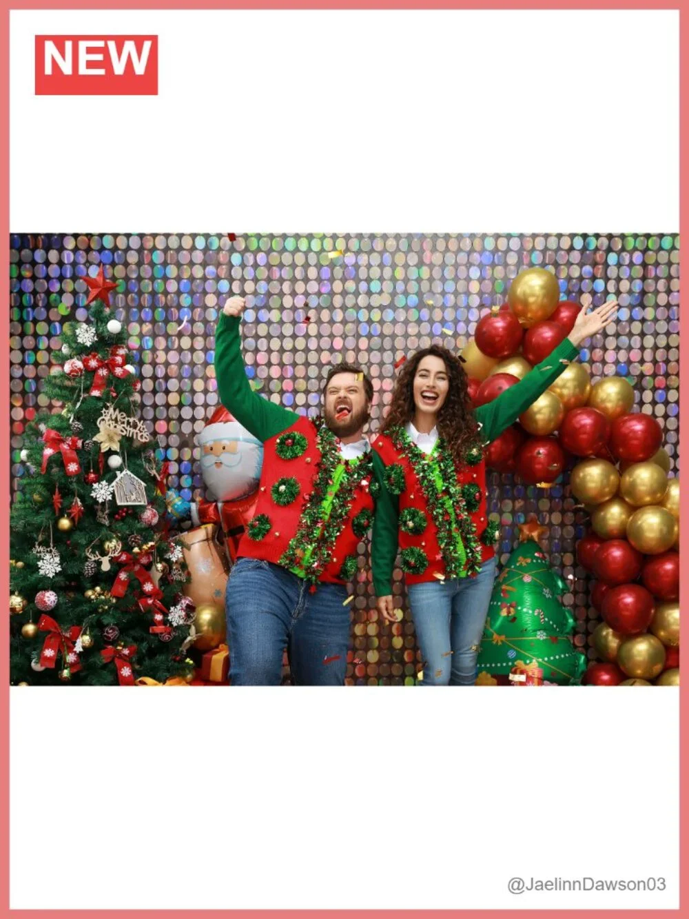 Ugly Christmas Sweater 3D Tinsel Pullover Festive Holiday Party